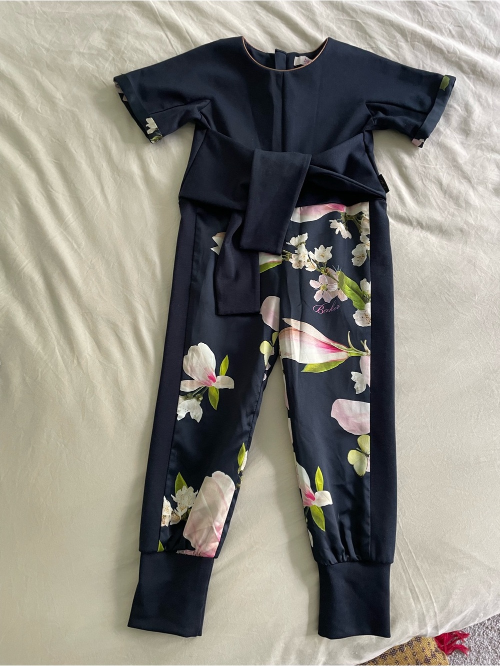 Ted Baker Navy Floral Jumpsuit with Pink & Green Bloom Print